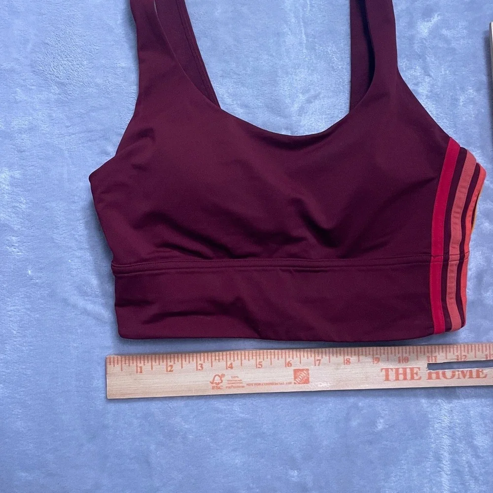 Lululemon Burgundy Sports Bra Multi Color Side Stripe Scoop Neck V-Back Size 6-8